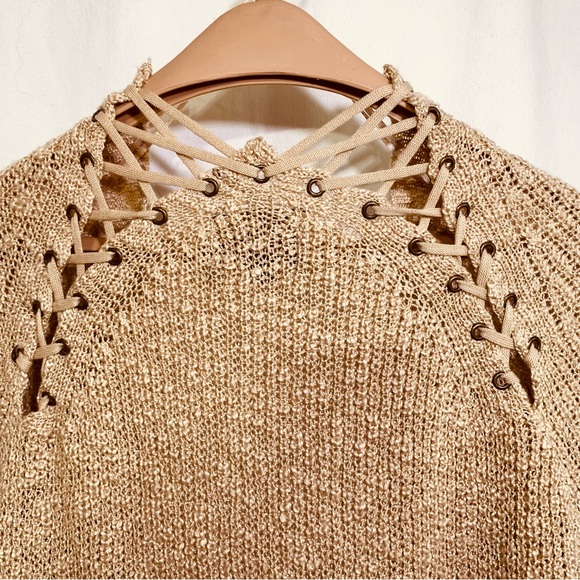 Absolutely Creative Worldwide Heather Tan Shoulder Lacing Duster Sweater Size Xl - Picture 3 of 11
